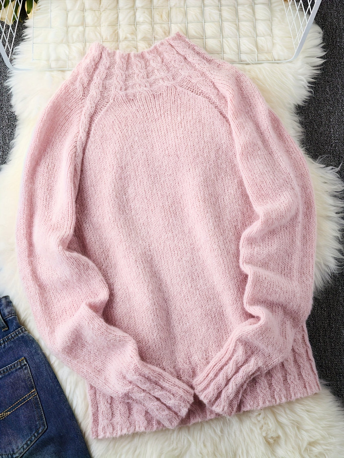 Alpaka Pullover mit Stehkragen und Ballonärmeln für Damen