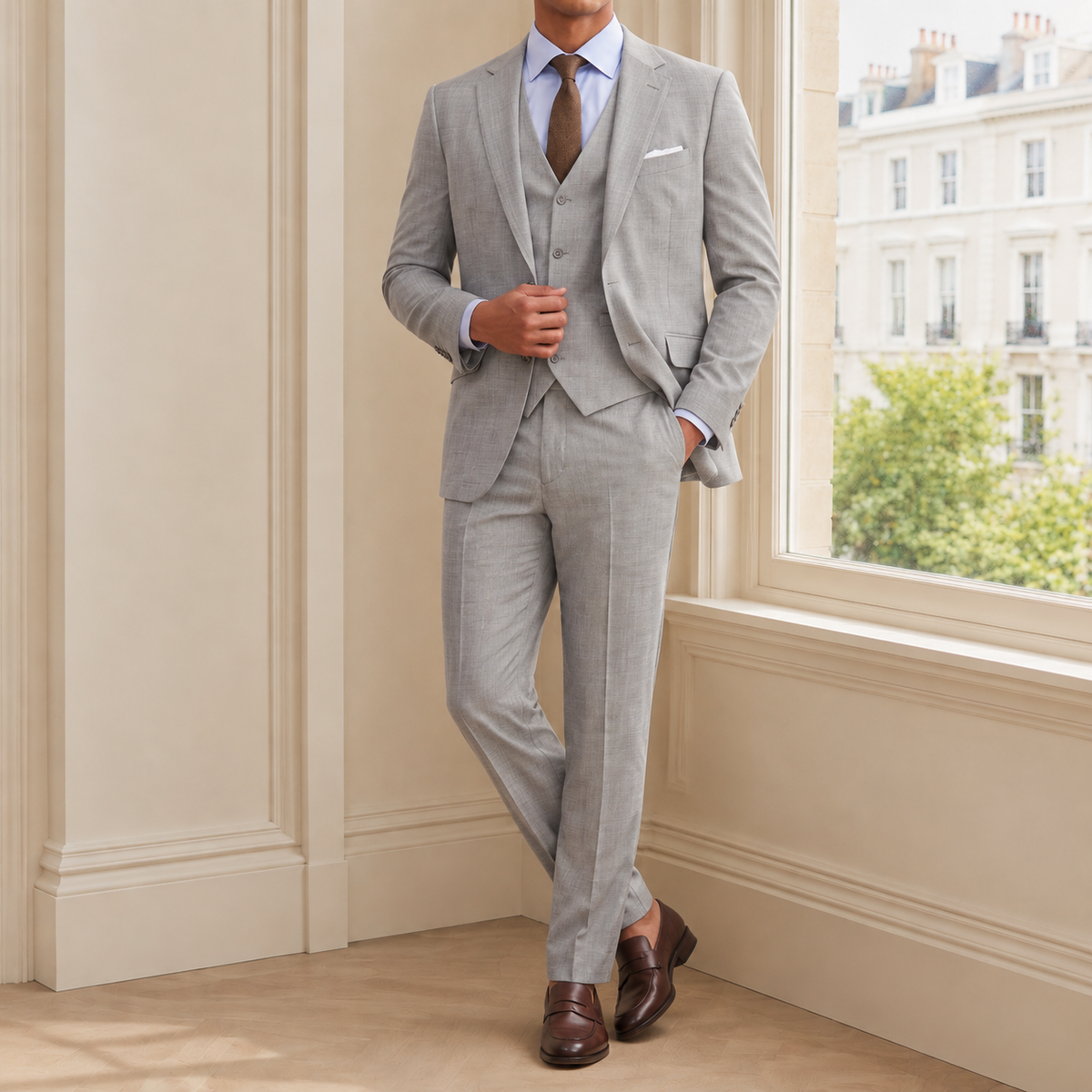 Anzug mit fallendem Revers und Bügelfalten für Herren - Grau