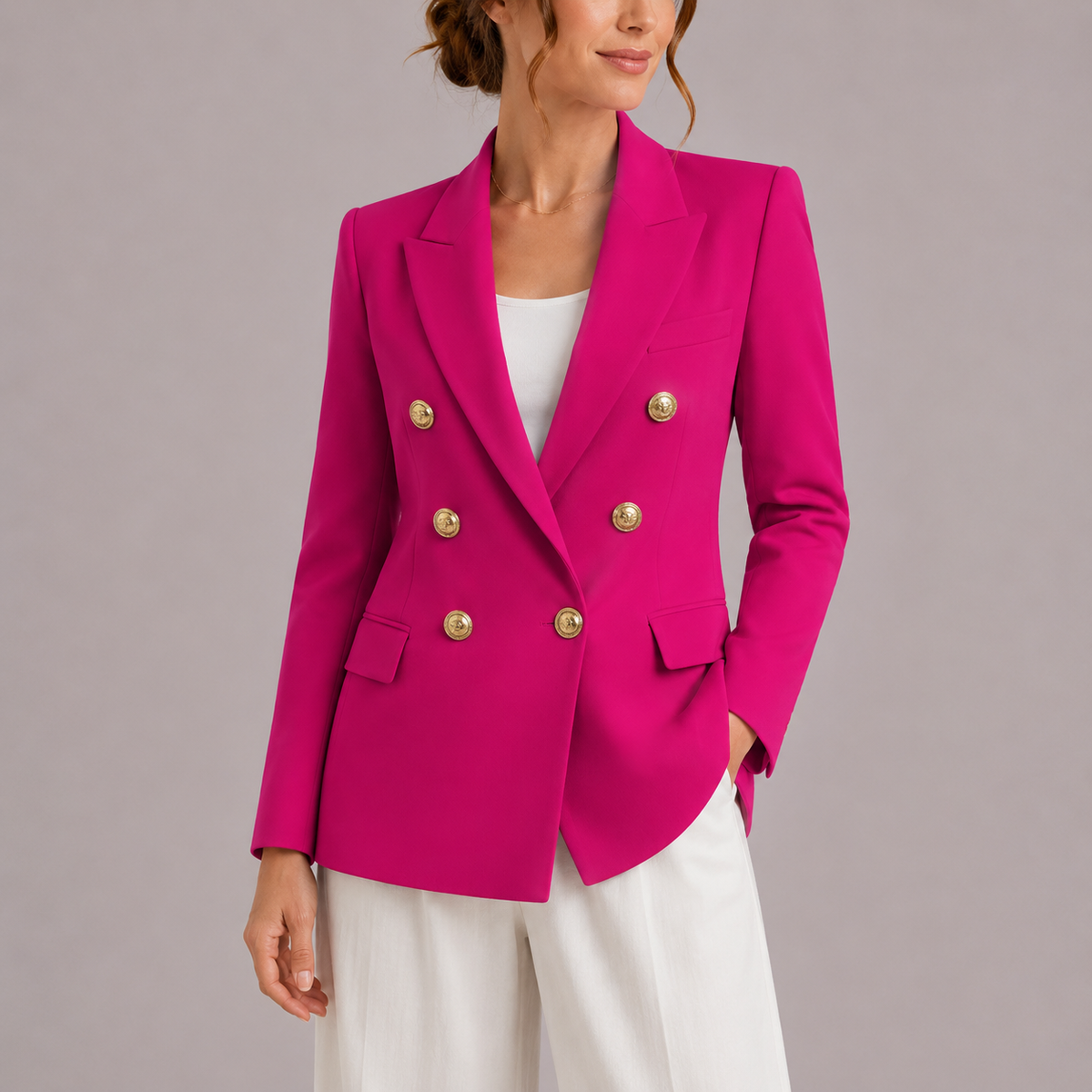 Blazer als Zweireiher mit goldfarbenen Knöpfen für Damen - Pink