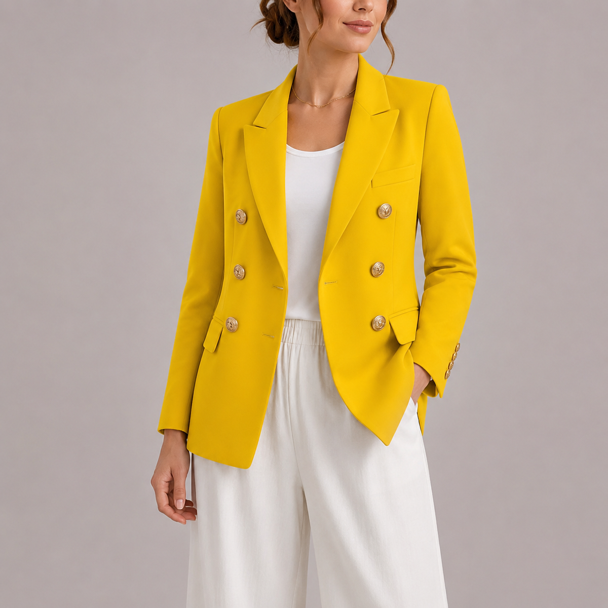 Blazer als Zweireiher mit goldfarbenen Knöpfen für Damen - Gelb