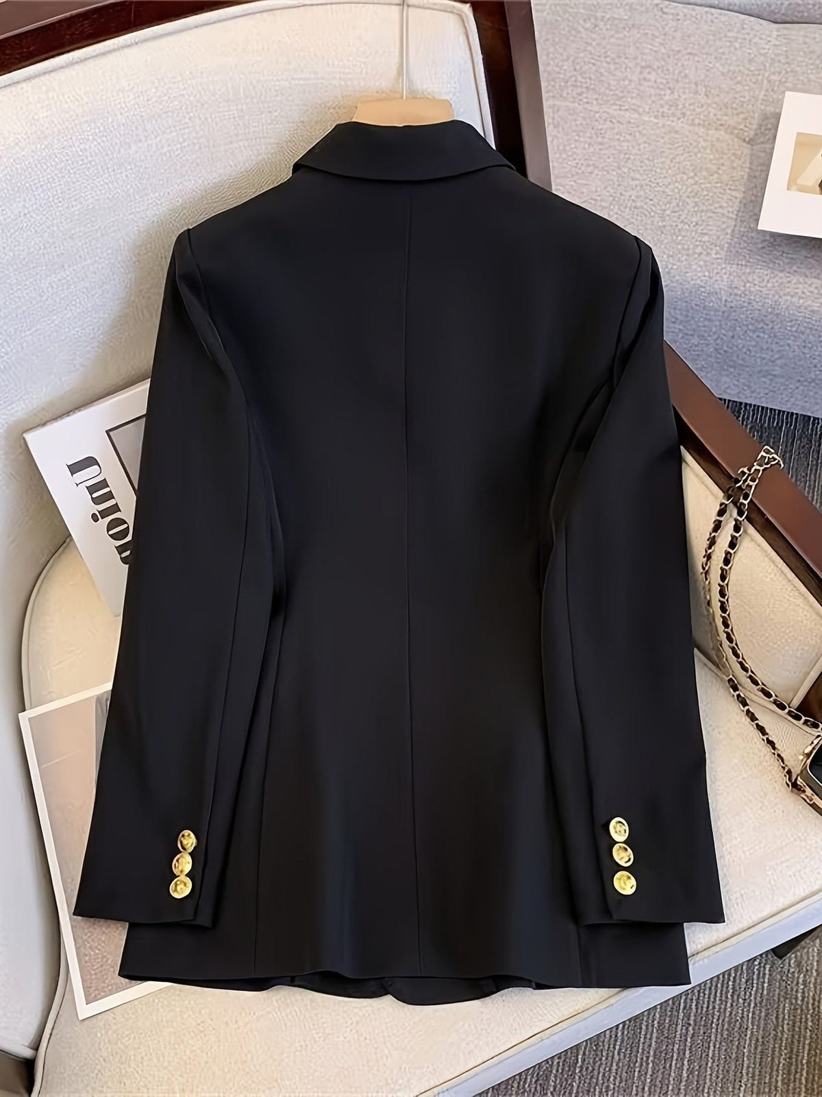 Double-Breasted Blazer with Notched Lapels - Black