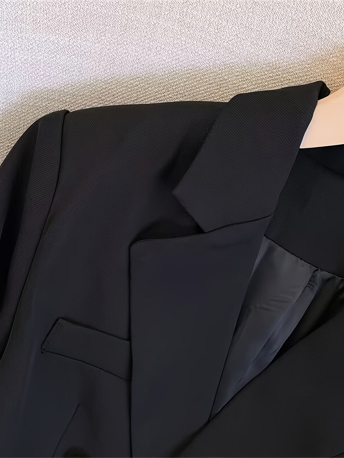 Double-Breasted Blazer with Notched Lapels - Black