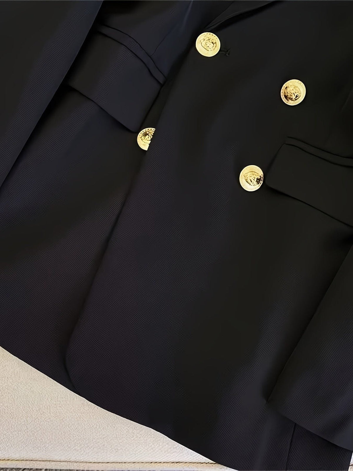 Double-Breasted Blazer with Notched Lapels - Black
