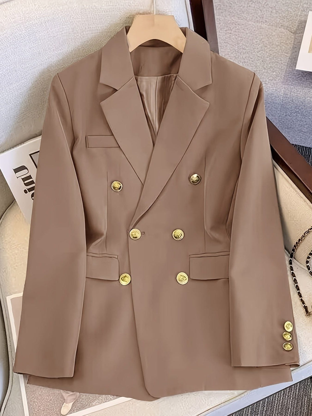 Double-Breasted Blazer with Notched Lapels - Camel