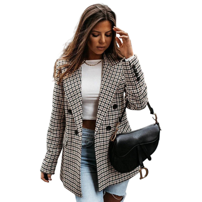 Checked Double-Breasted Blazer - Black/White