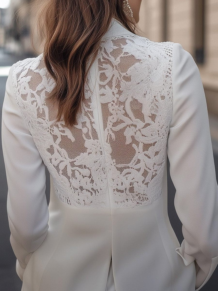 Tailored Blazer with Lace Back Detail - White
