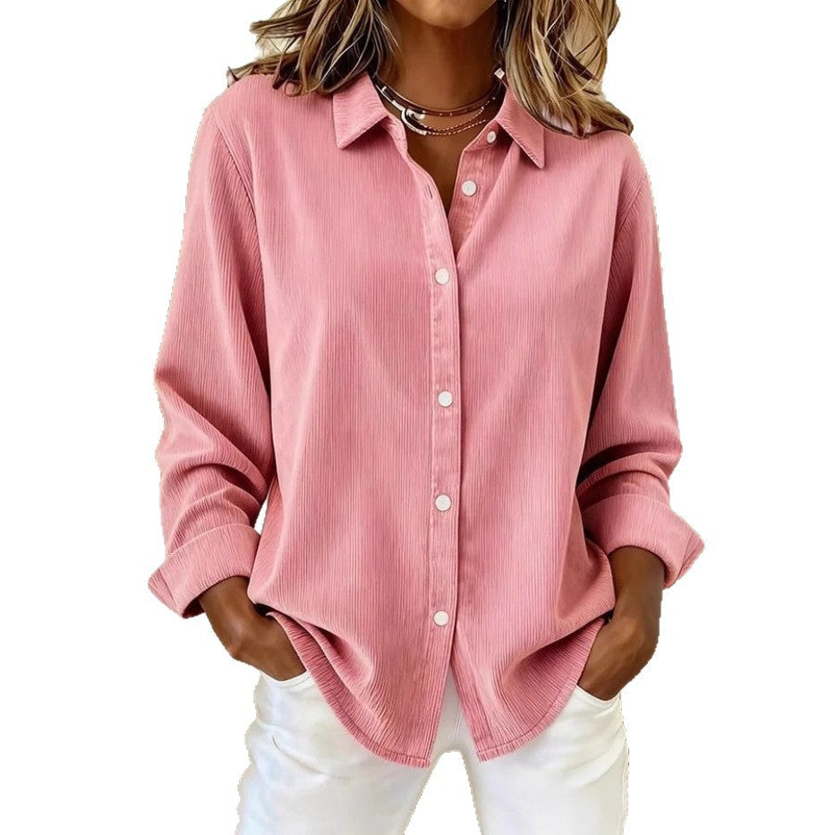 Bluse aus Cord mit Kragen und Knopfleiste für Damen