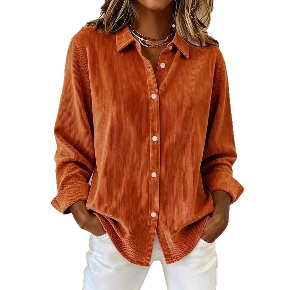 Bluse aus Cord mit Kragen und Knopfleiste für Damen