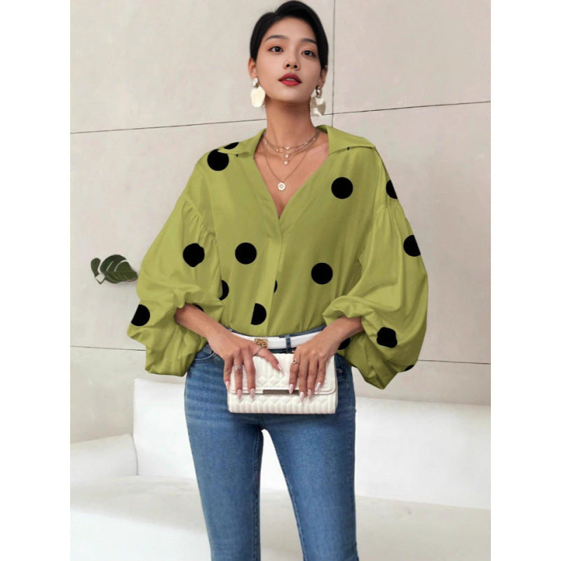 Bluse mit Ballonärmeln und V-Ausschnitt für Damen