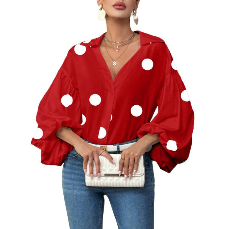 Bluse mit Ballonärmeln und V-Ausschnitt für Damen