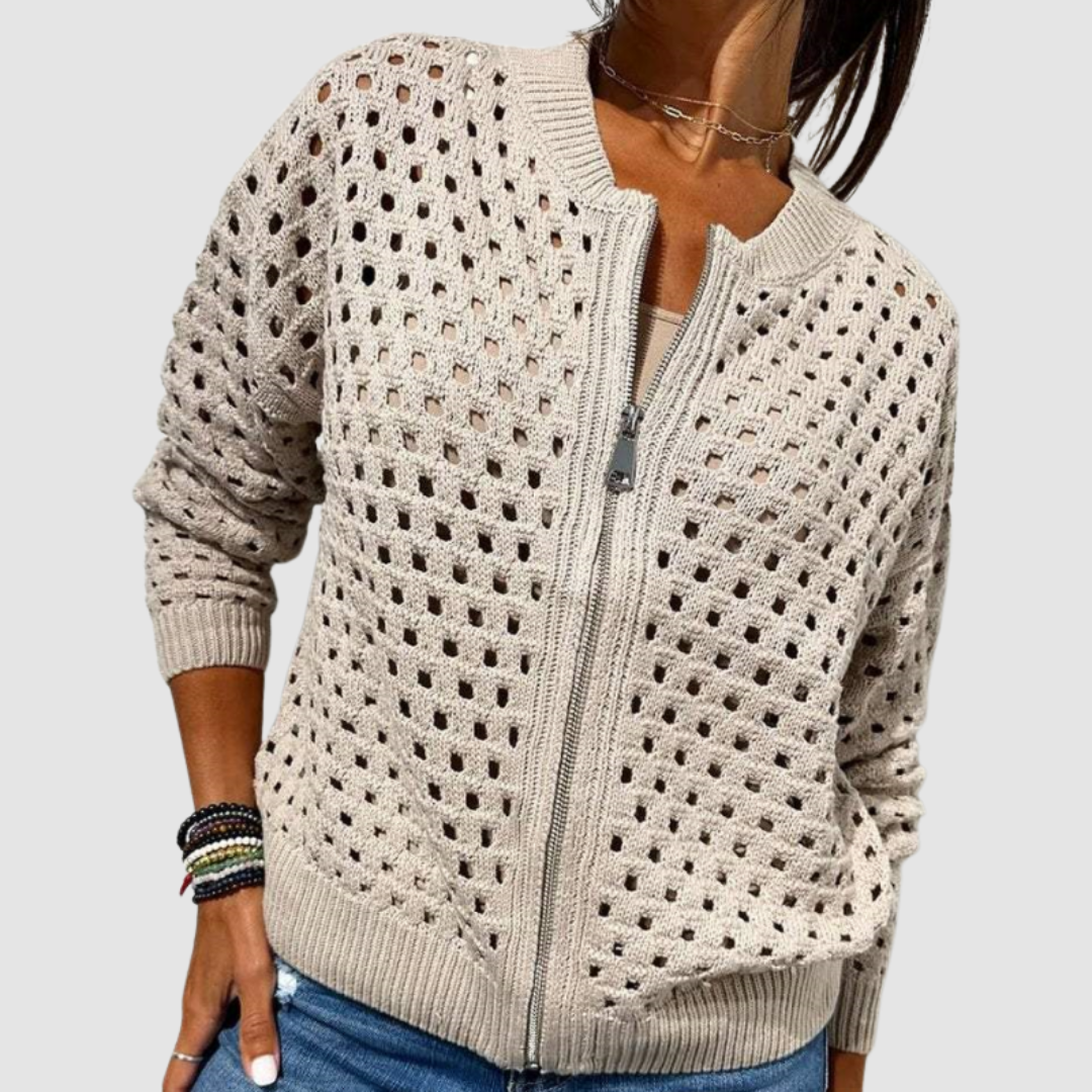 Cardigan mit Ajourmuster und Reißverschluss für Damen