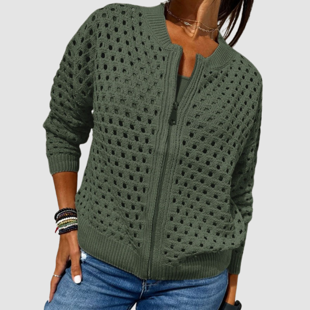 Cardigan mit Ajourmuster und Reißverschluss für Damen