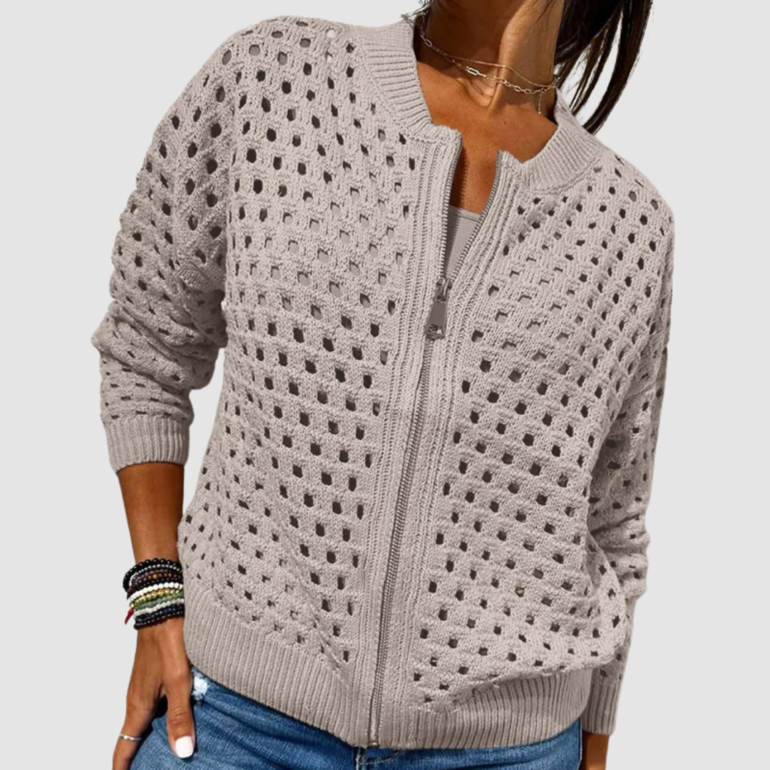 Cardigan mit Ajourmuster und Reißverschluss für Damen