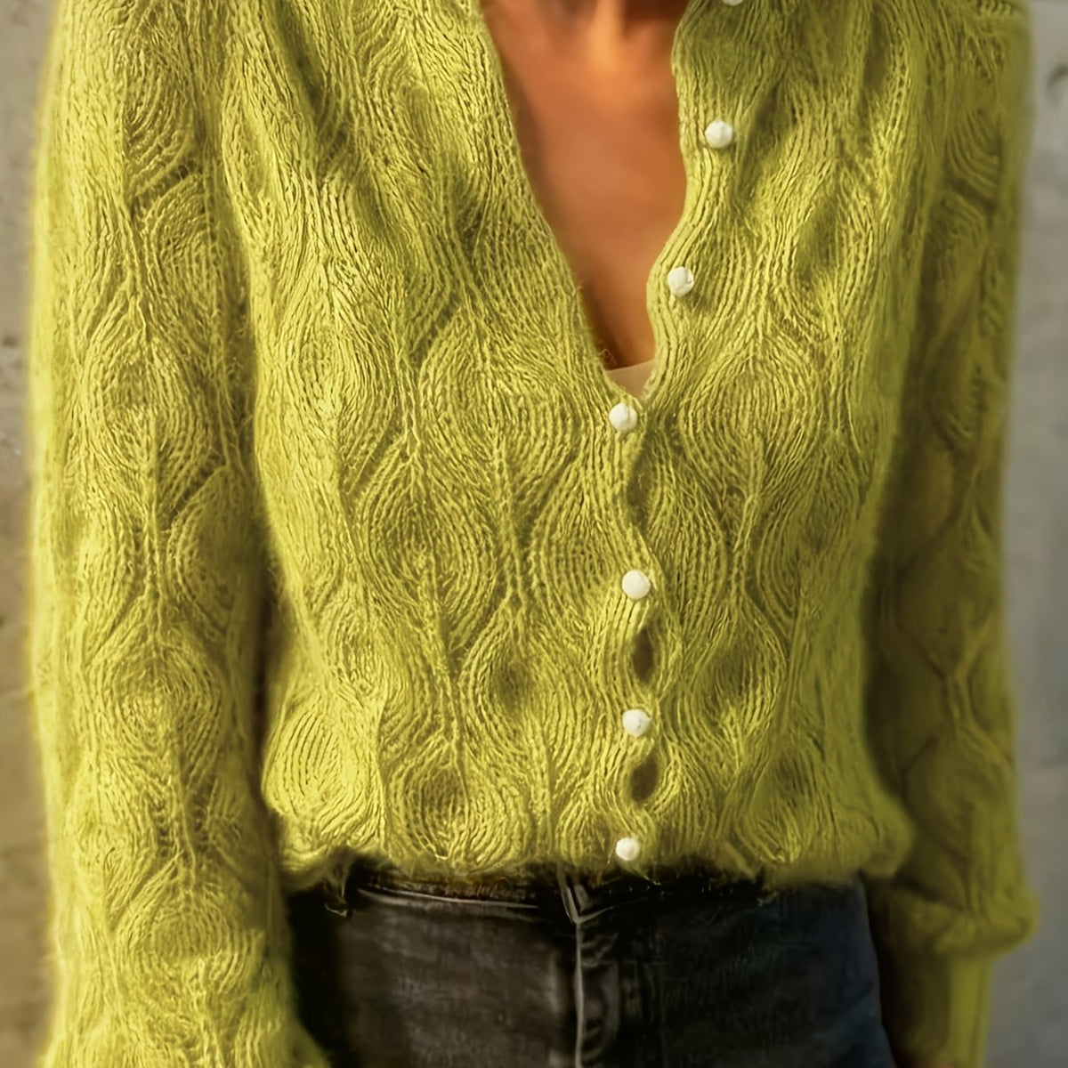 Cardigan mit Wellenmuster und Perlenknöpfen für Damen