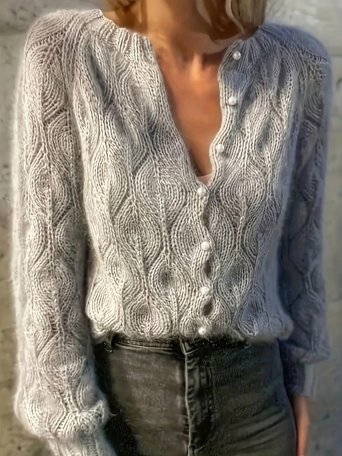 Cardigan mit Wellenmuster und Perlenknöpfen für Damen