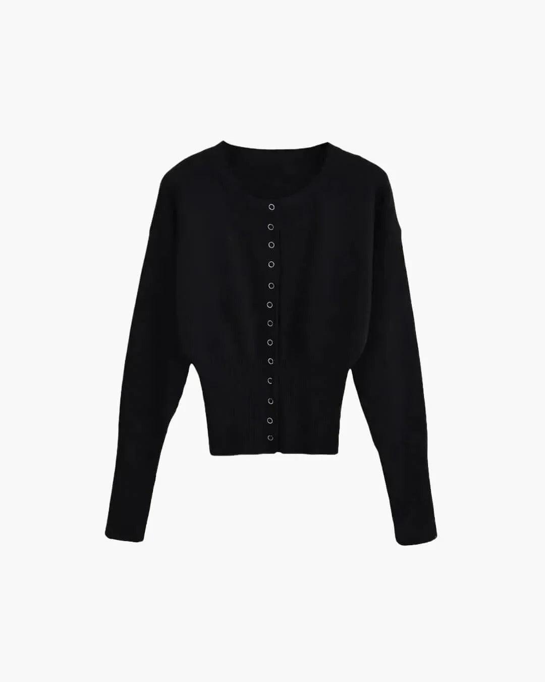 Cropped Ribbed Button-Front Cardigan - Black