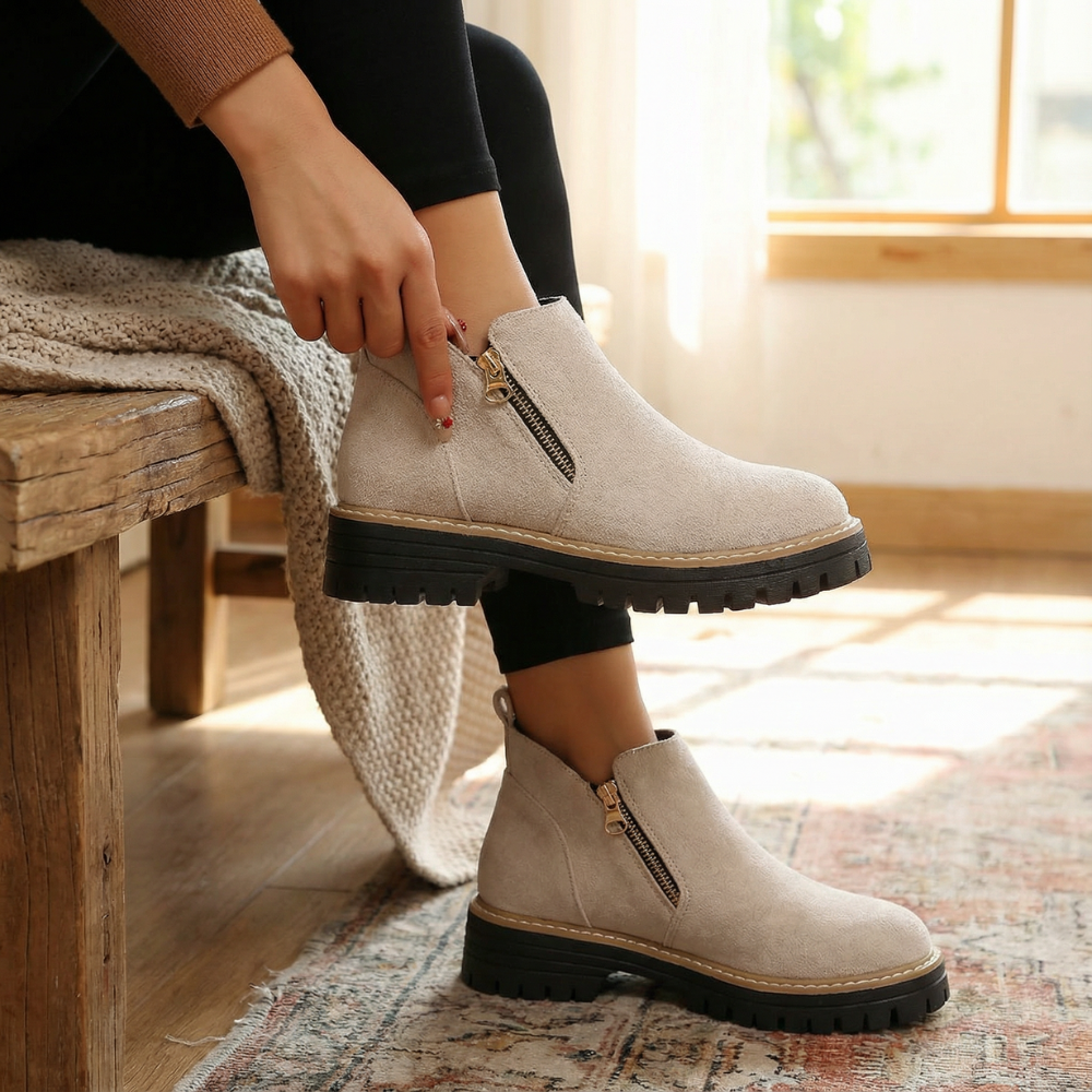 Chelsea Boots mit Reißverschluss und runder Spitze für Damen