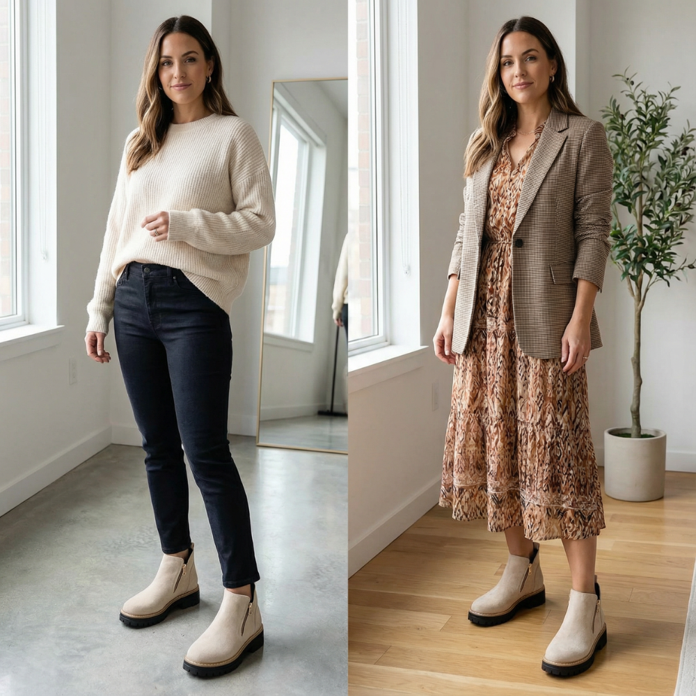 Chelsea Boots mit Reißverschluss und runder Spitze für Damen