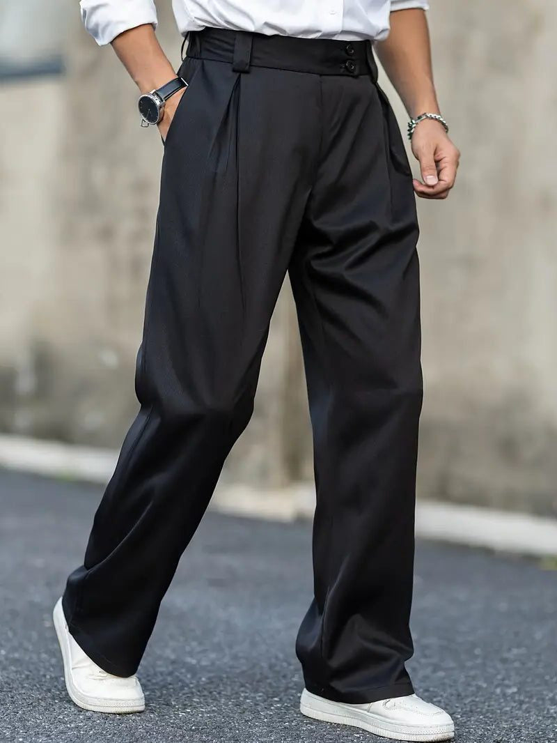 Chino Hose mit weitem Bein und Bundfalten für Herren