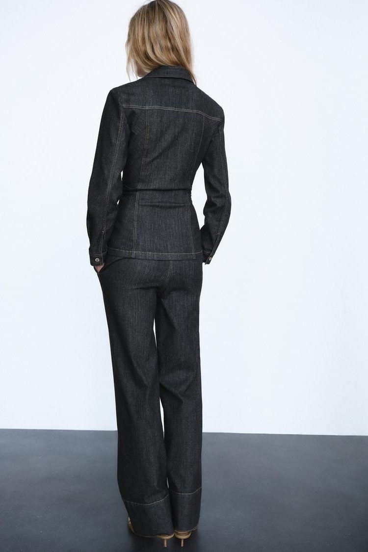 Denim Shirt and Straight-Leg Trouser Co-Ord - Black