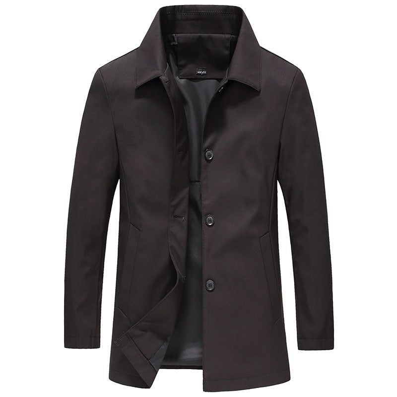 Single-Breasted Car Coat with Point Collar - Black