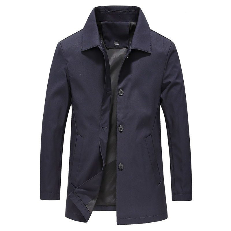 Single-Breasted Car Coat with Point Collar - Blue