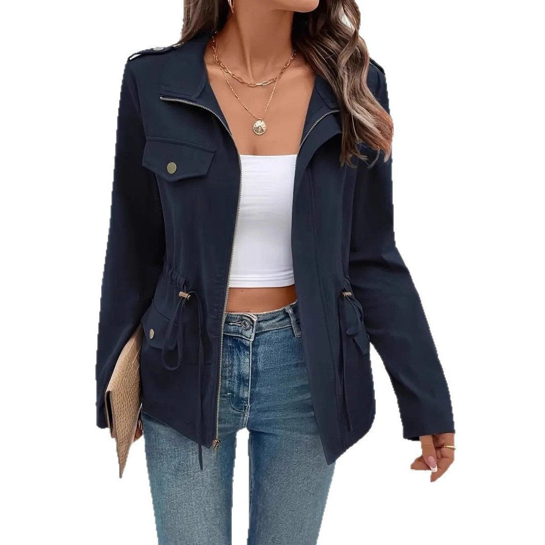 Drawstring-Waist Utility Rain Jacket - Blue