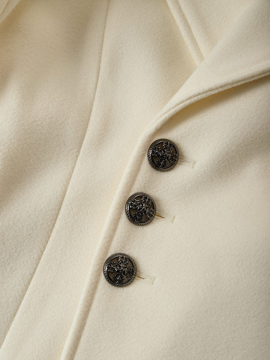 Flared A-Line Coat with Faux Fur Collar and Cuffs - Ivory