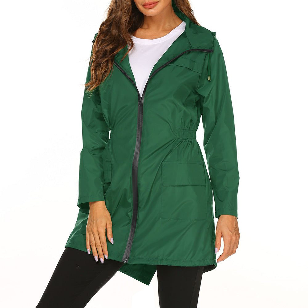 Longline Hooded Rain Jacket with Deep Pockets - Grass Green