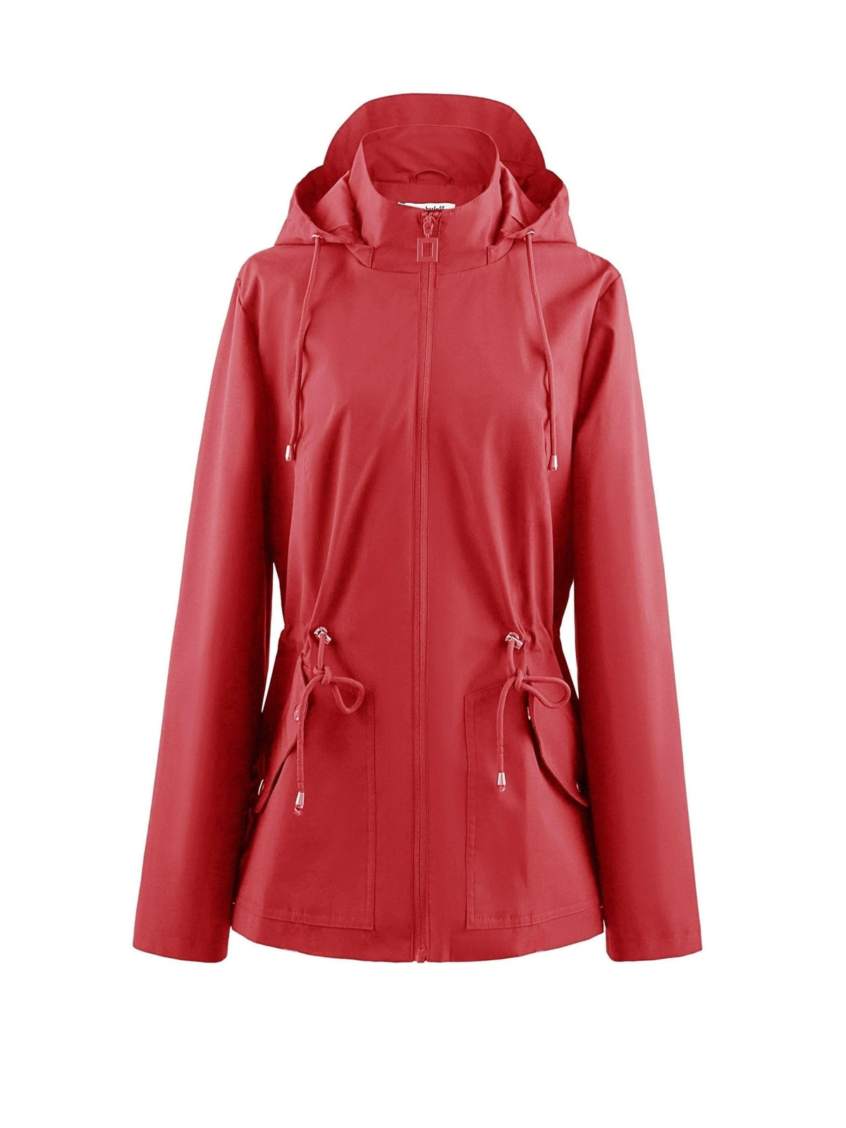 Zip-Up Rain Jacket with Adjustable Waist - Red
