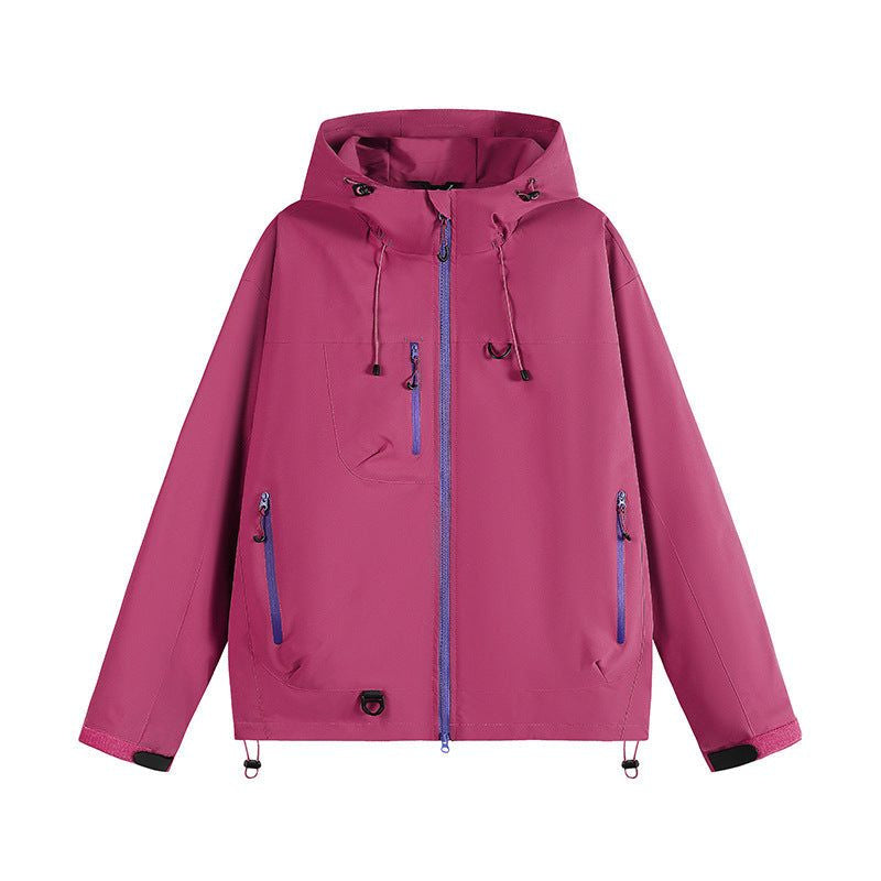 Hooded Rain Jacket with Zipped Pockets - Pink
