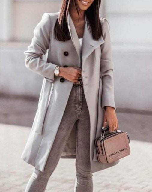 Double-Breasted Longline Tailored Coat - Grey