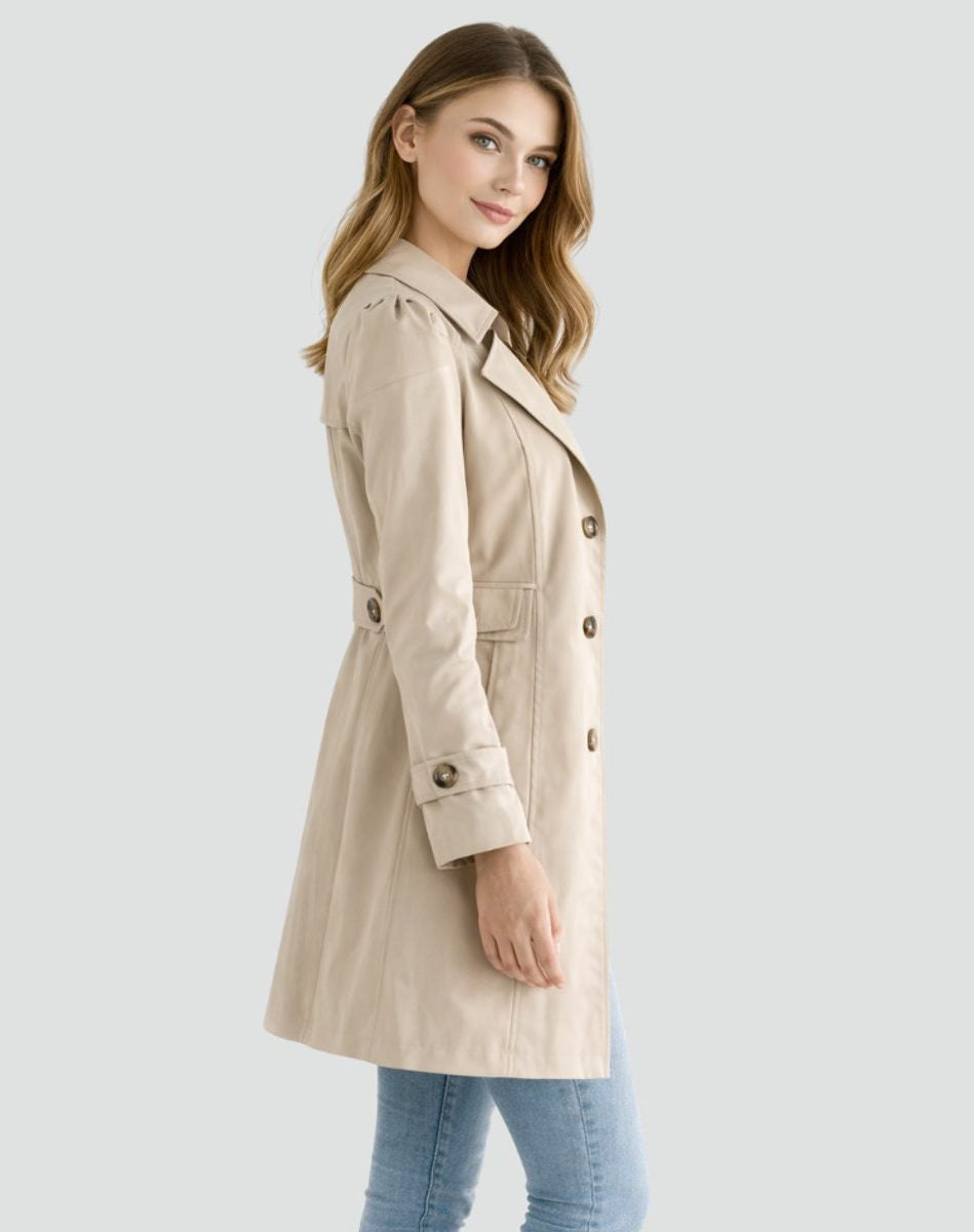 Double-Breasted Mid-Length Trench Coat - Khaki