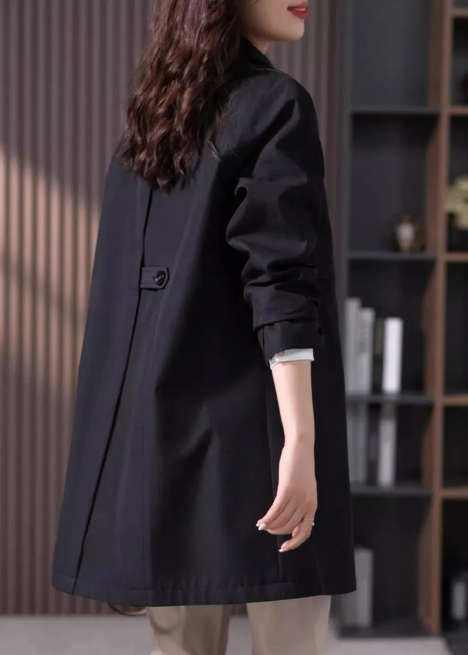 Single-Breasted Short Trench Coat - Black