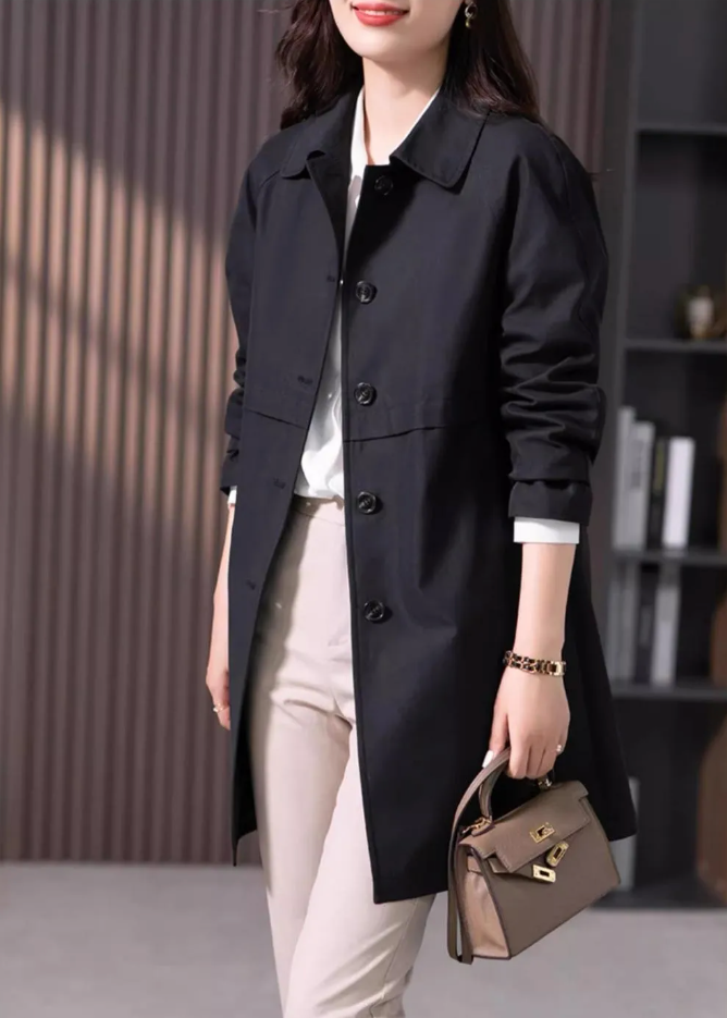 Single-Breasted Short Trench Coat - Black