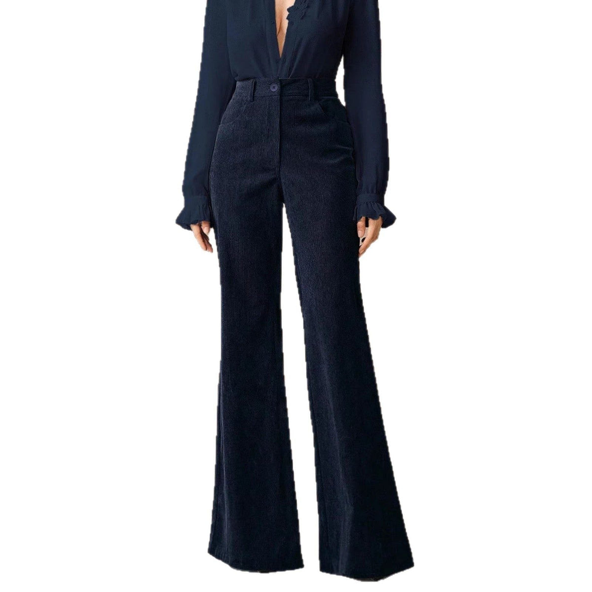 Cordhose mit hohem Bund und weitem Bein für Damen