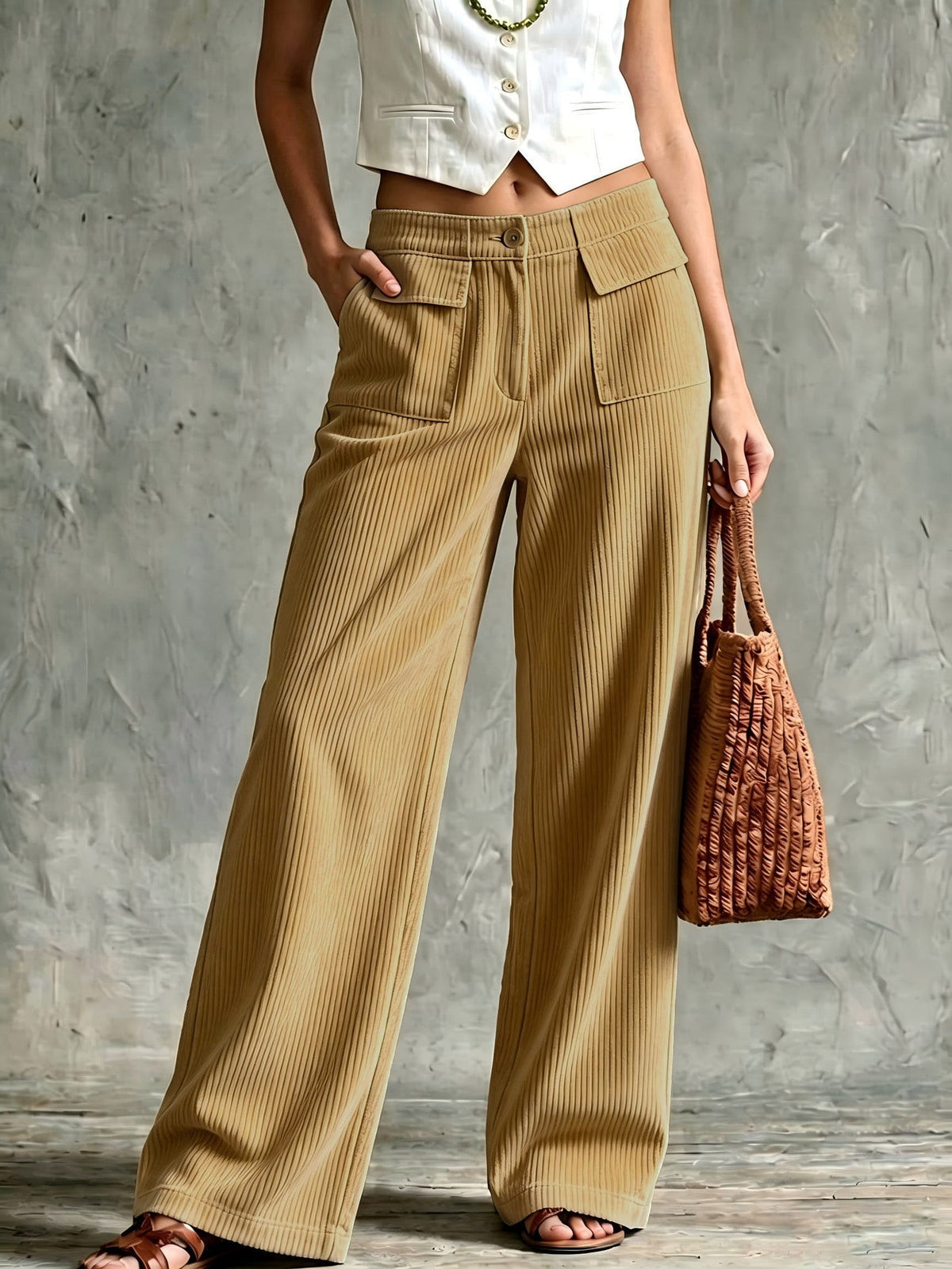 Cordhose mit weitem Bein und Pattentaschen für Damen