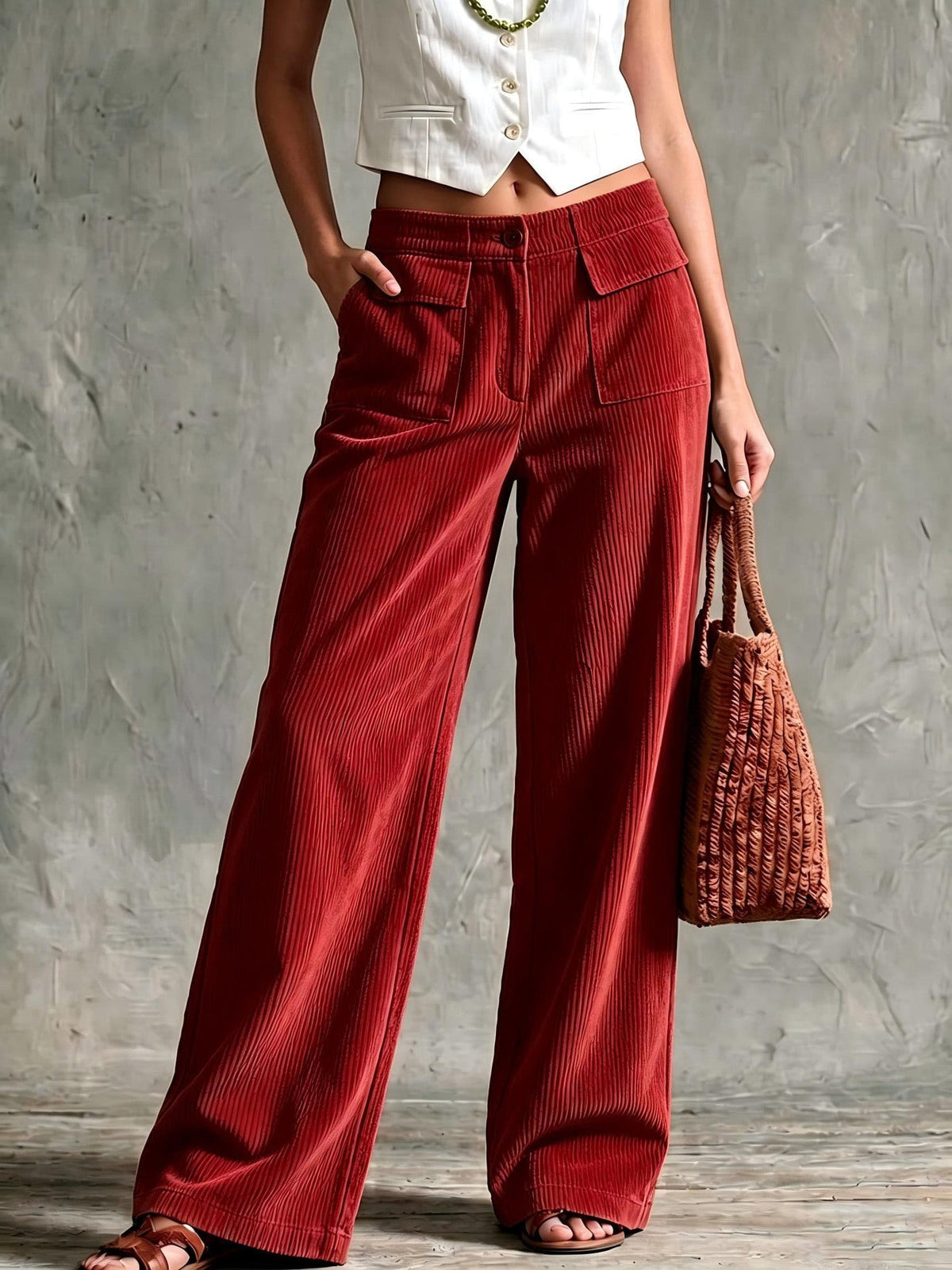 Cordhose mit weitem Bein und Pattentaschen für Damen
