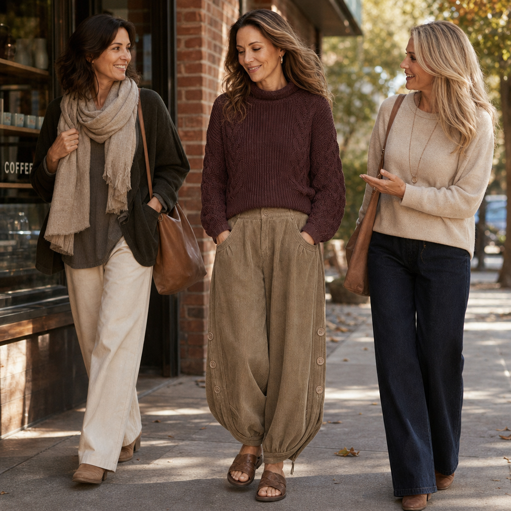 Cordhose mit Ballonbein und Zierknöpfen für Damen