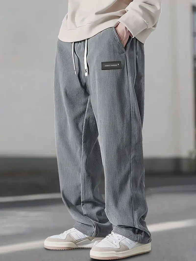 Cordhose mit geradem Schnitt und Tunnelzug für Herren - Grau