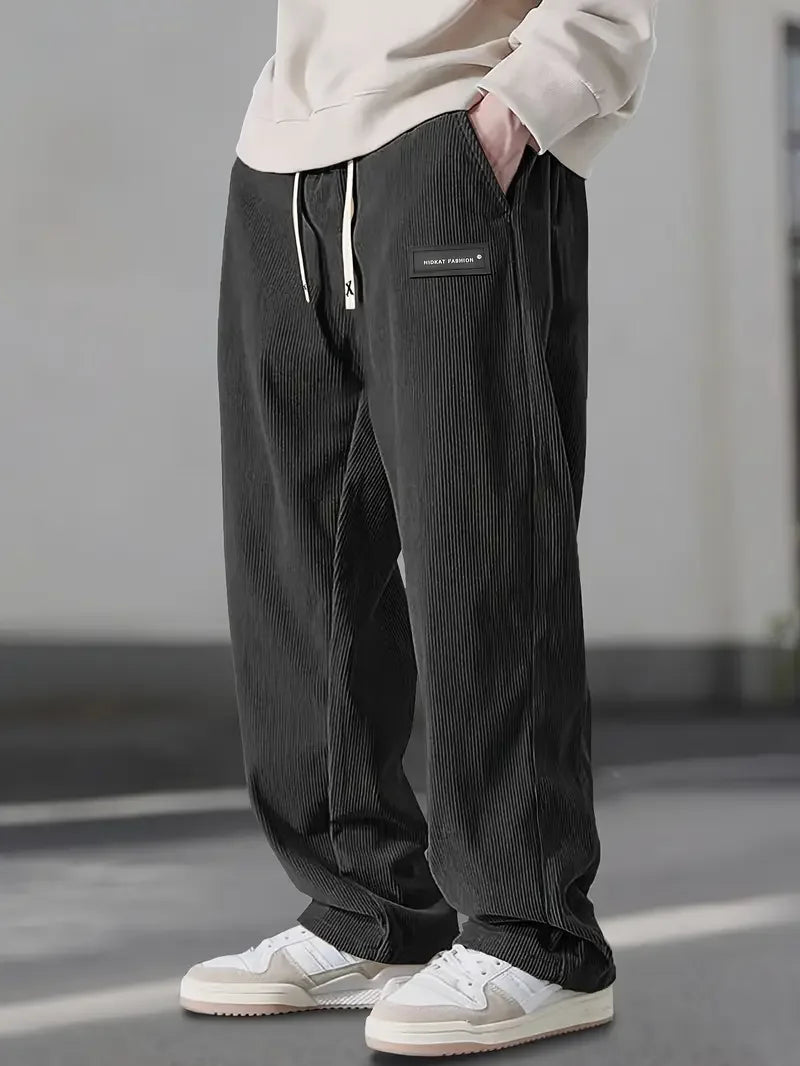Cordhose mit geradem Schnitt und Tunnelzug für Herren - Schwarz