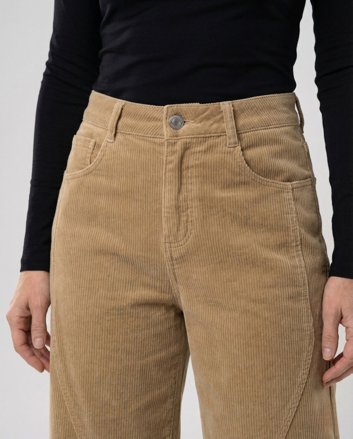 Cordhose mit weitem Bein und hohem Bund für Damen