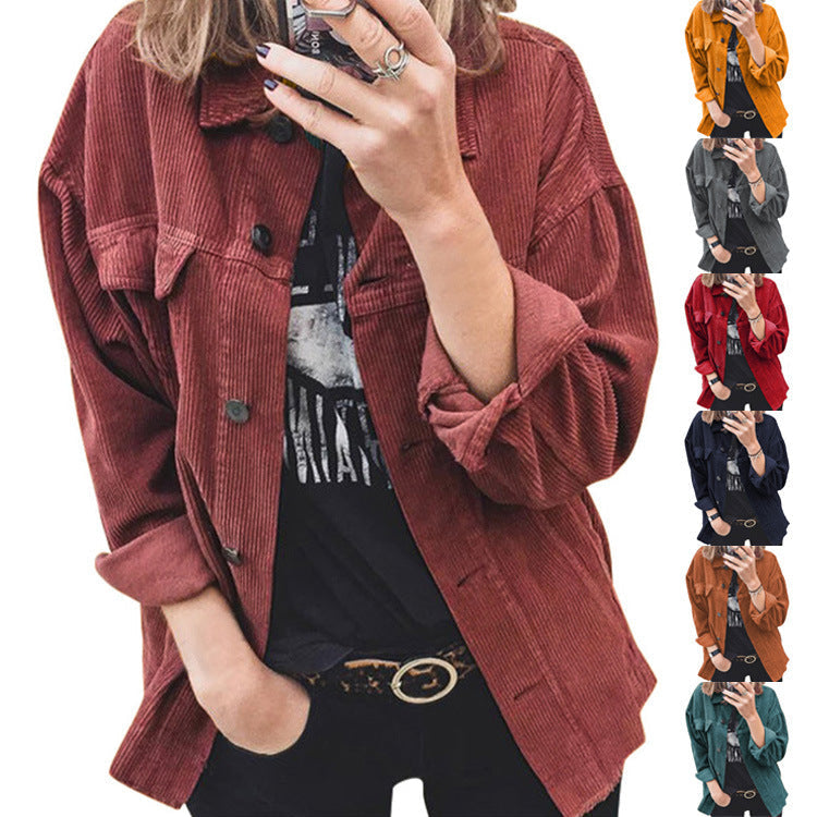 Cordjacke mit weitem Schnitt und Brusttaschen für Damen