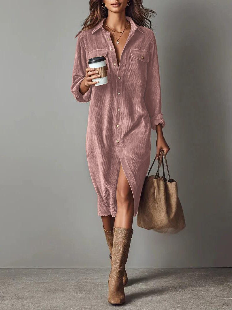Cordkleid mit Knopfleiste und Midi-Länge für Damen