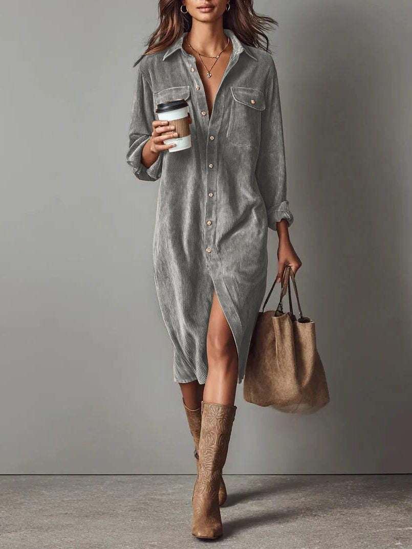Cordkleid mit Knopfleiste und Midi-Länge für Damen