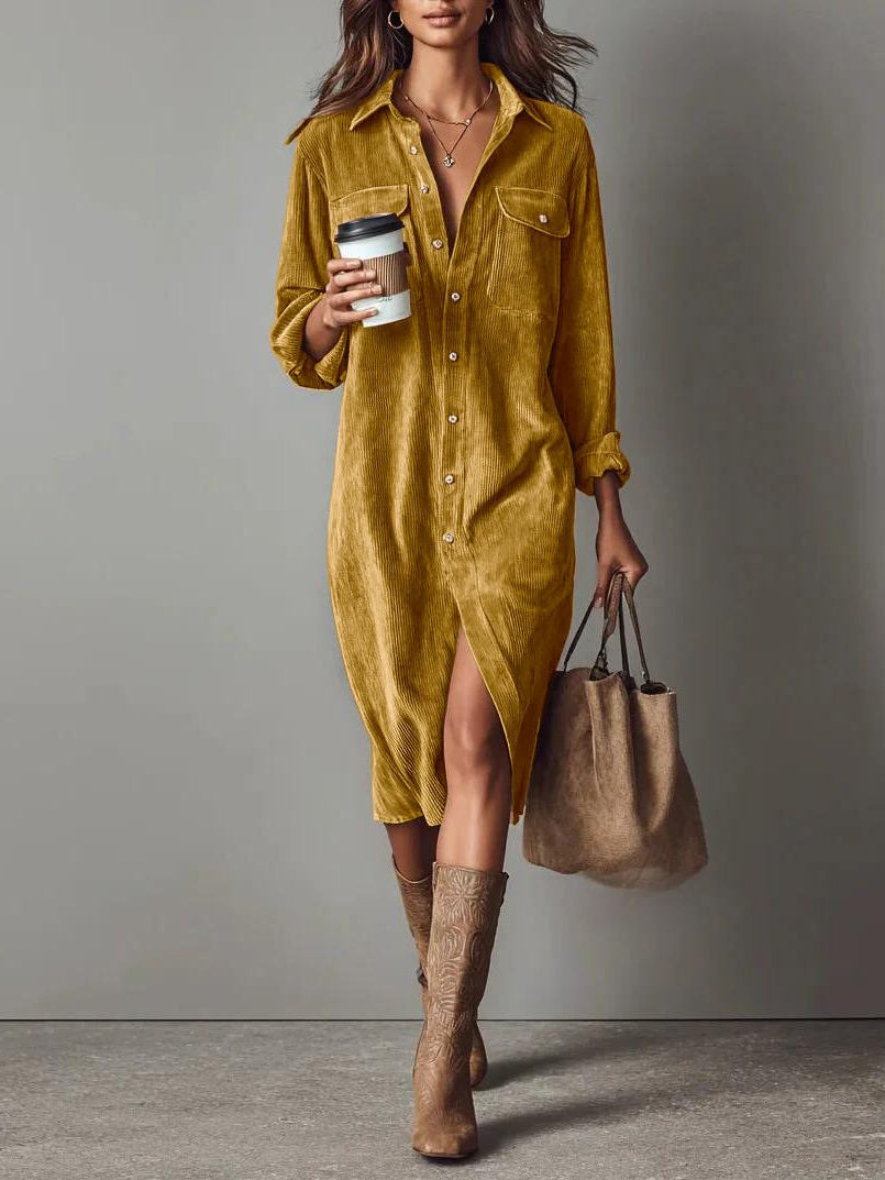 Cordkleid mit Knopfleiste und Midi-Länge für Damen