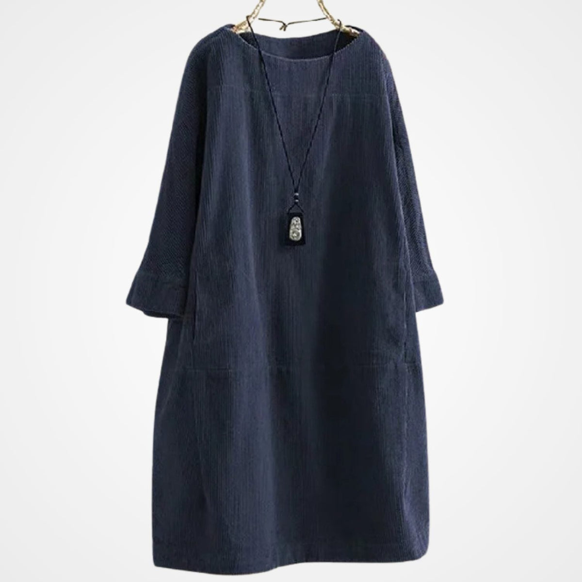 Cordkleid mit Rundhals und Dreiviertelärmeln für Damen