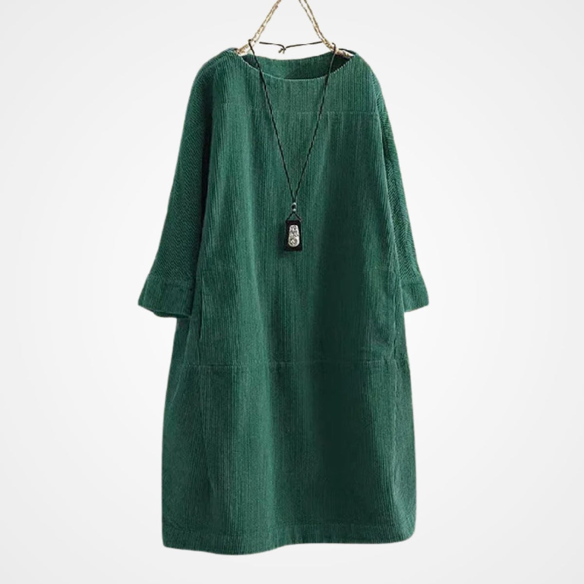 Cordkleid mit Rundhals und Dreiviertelärmeln für Damen