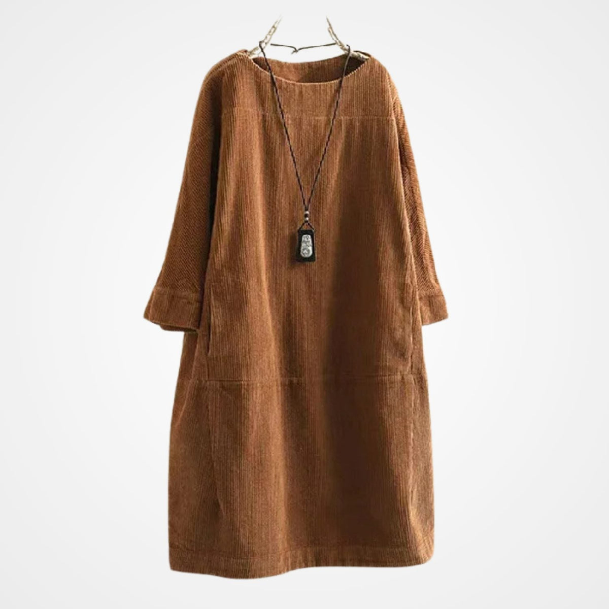 Cordkleid mit Rundhals und Dreiviertelärmeln für Damen