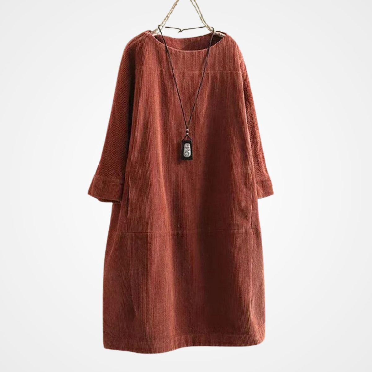 Cordkleid mit Rundhals und Dreiviertelärmeln für Damen